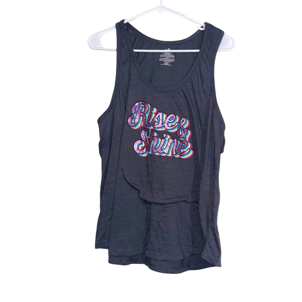 Womens Rise & Shine Tank Top 2X Gray Glitter Graphic By Secret Treasures